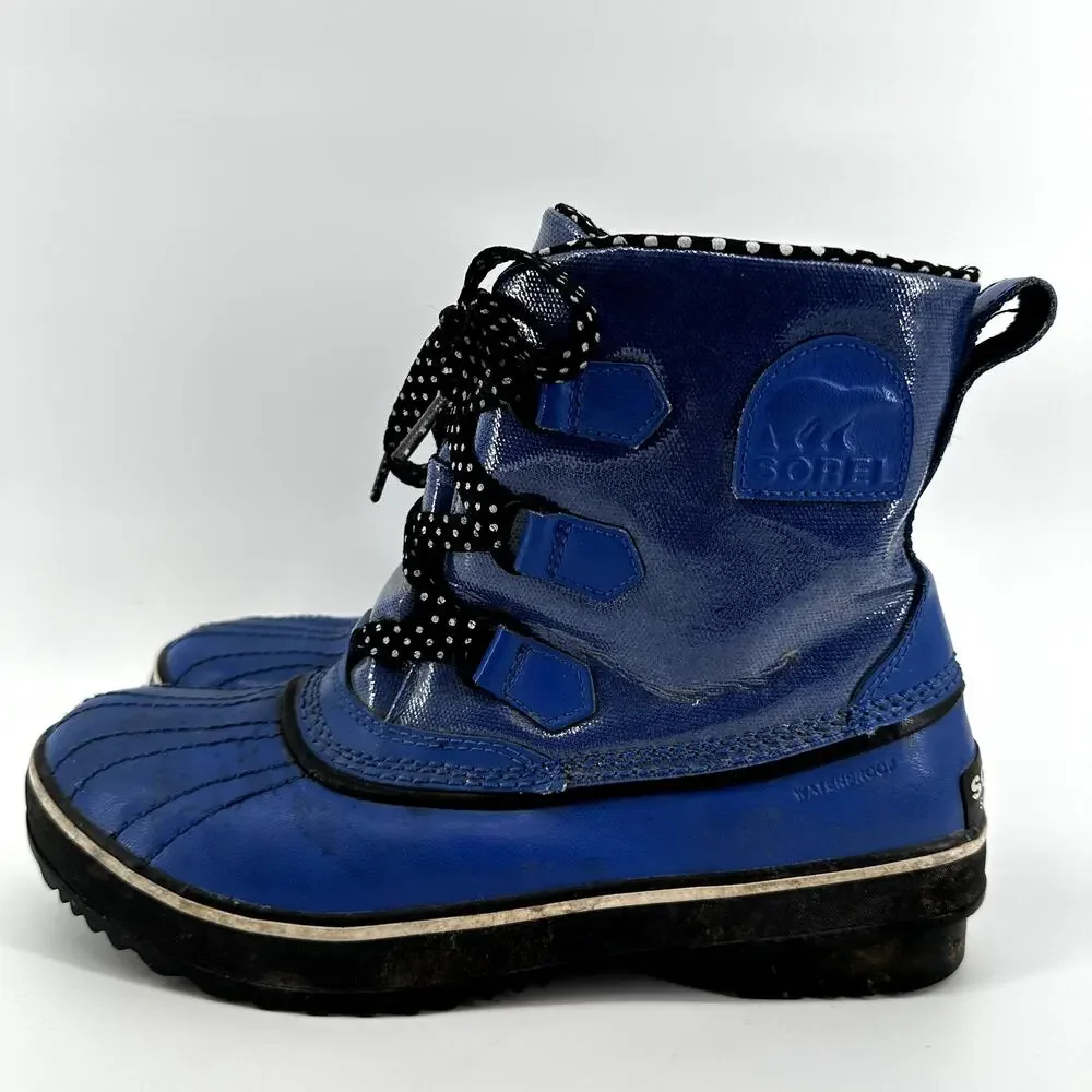 Sorel Tivoli II Snow Rain Boots Lace Up Leather Polka Dot Lined Outdoor Blue 9